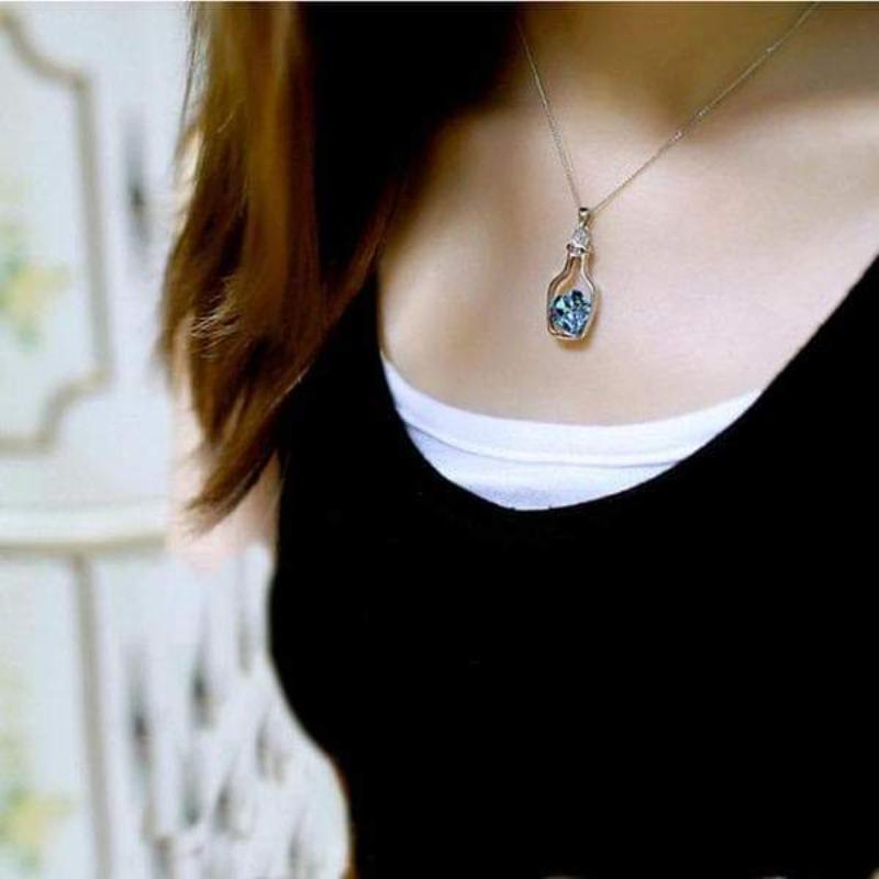 Heart Shaped Crystal Bottle Necklace - SexyBling