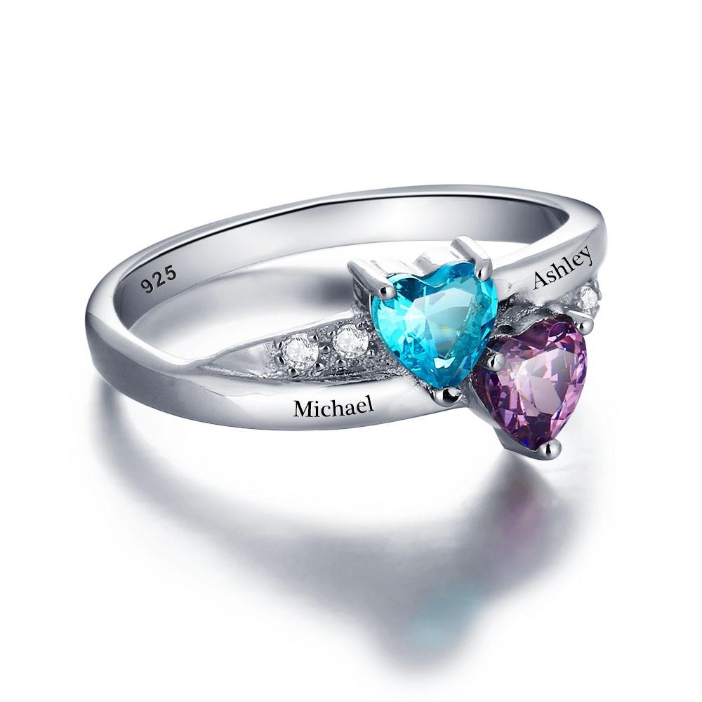 Couple Heart Birthstone Ring