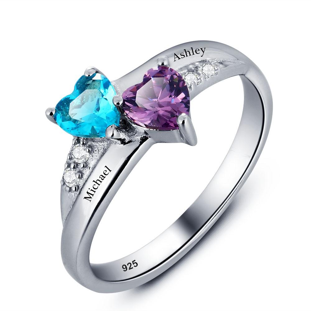 Couple Heart Birthstone Ring
