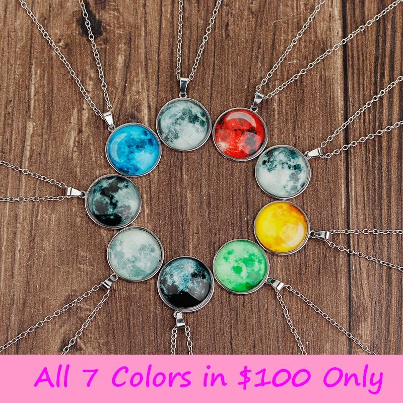 Glow In The Dark Color Moon Necklace - SexyBling