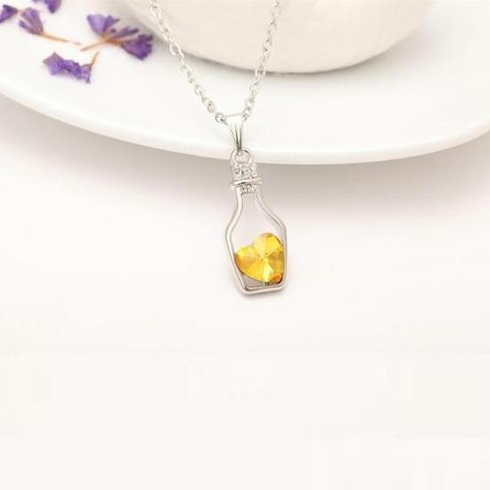 Heart Shaped Crystal Bottle Necklace - SexyBling