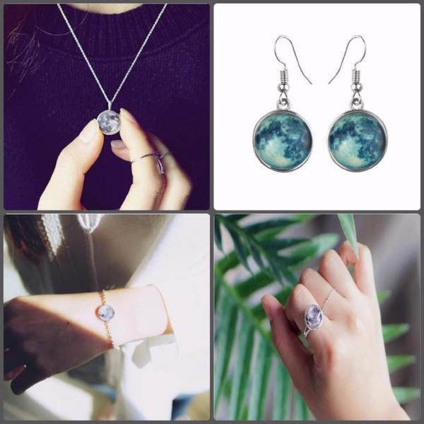 Glow in Dark Moon Necklace Earring Bracelet and Ring From SexyBling
