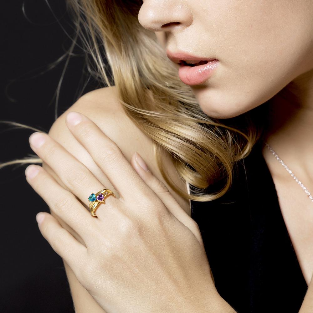 Couple Heart Birthstone Ring