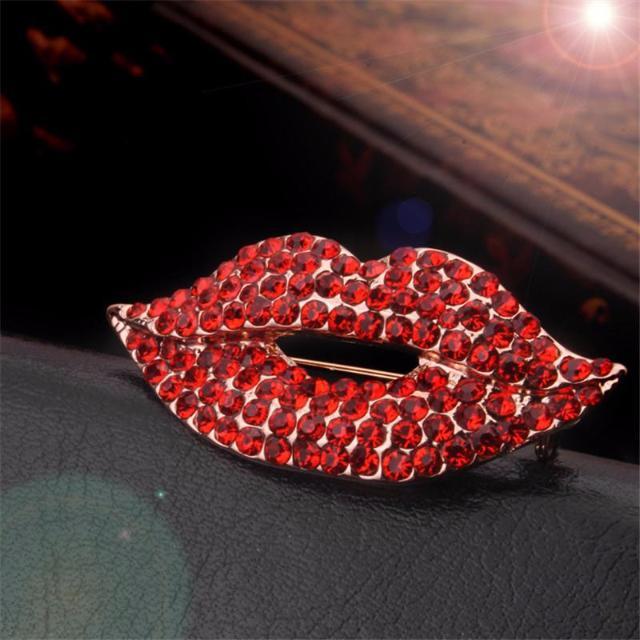 Zircon Crystal Lips Brooch - SexyBling