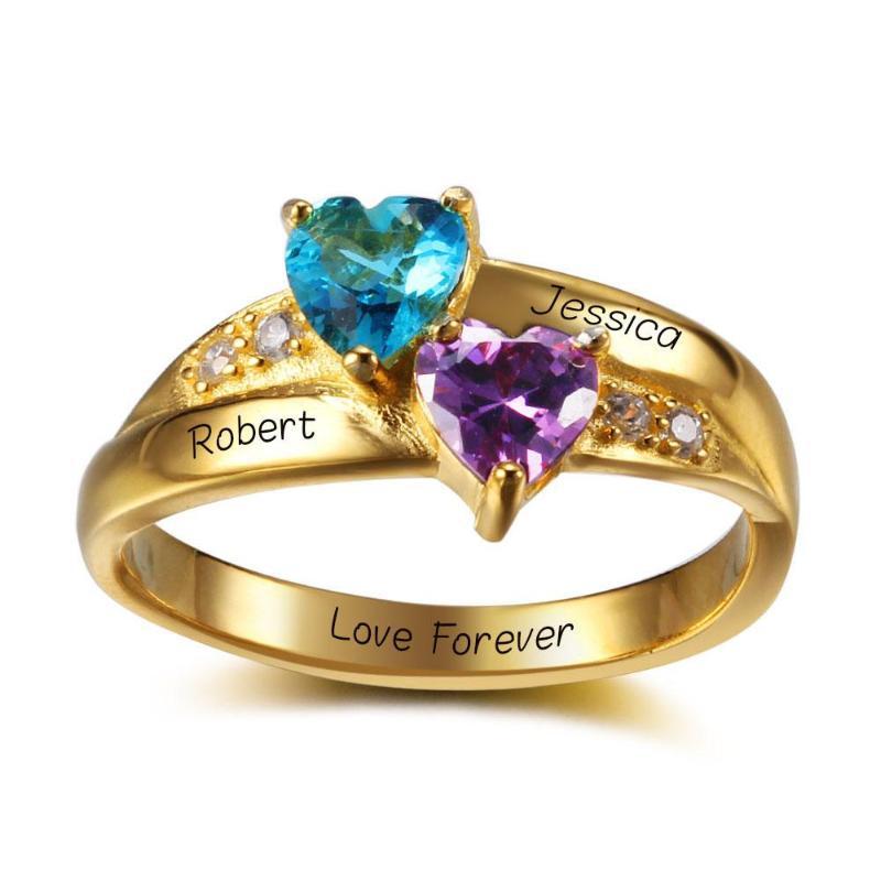 Couple Heart Birthstone Ring
