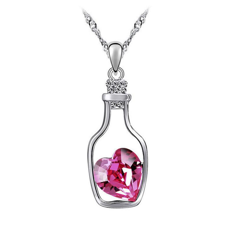Heart Shaped Crystal Bottle Necklace - SexyBling