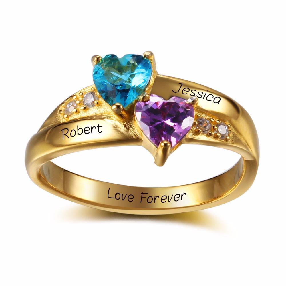 Couple Heart Birthstone Ring
