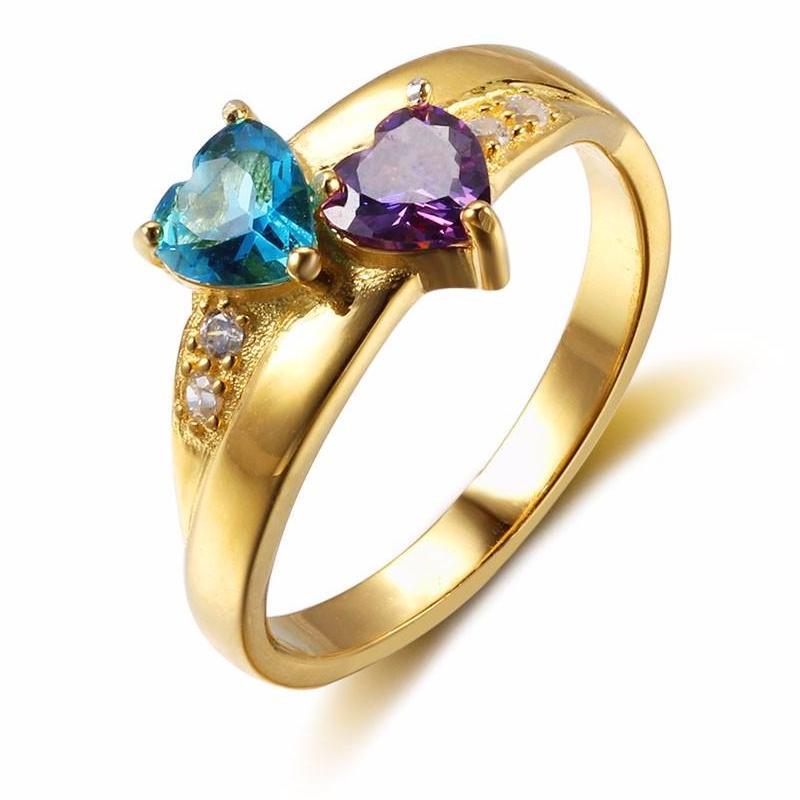 Couple Heart Birthstone Ring