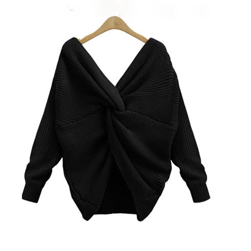 V neck twisted sweater - SexyBling