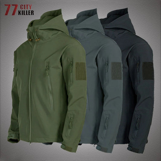 Military Shark Skin Soft Shell Jackets Men Tactical Windproof Waterproof jacket men Army Combat Jackets Mens Hooded Bomber Coats