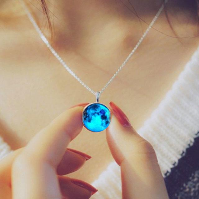 Glow In The Dark Blue Moon Necklace - SexyBling