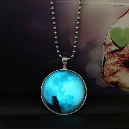 Glowing Owl And Moon Necklace - SexyBling