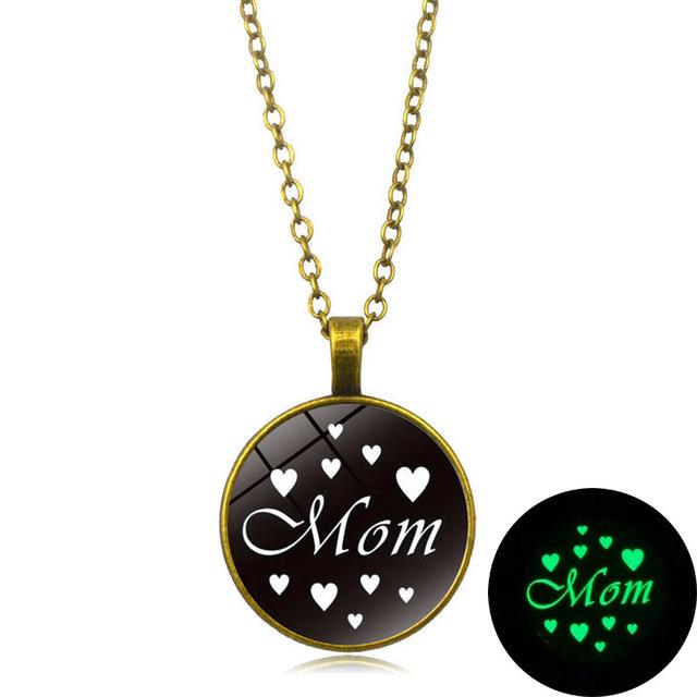 Glow in the Dark Cabochon Mom Necklace