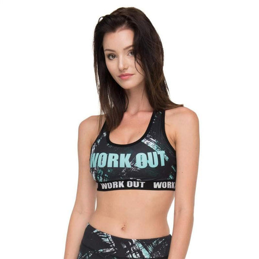 Turquoise Brush Printing Fitness Suit - SexyBling